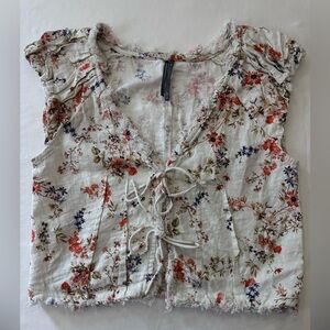 Anthropologie Boho White Floral Blouse Size: XS